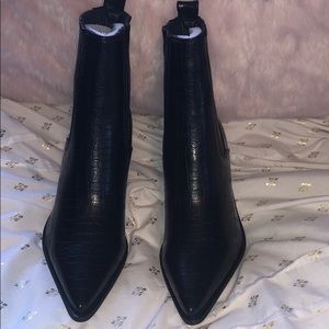 Black croc skin western booties